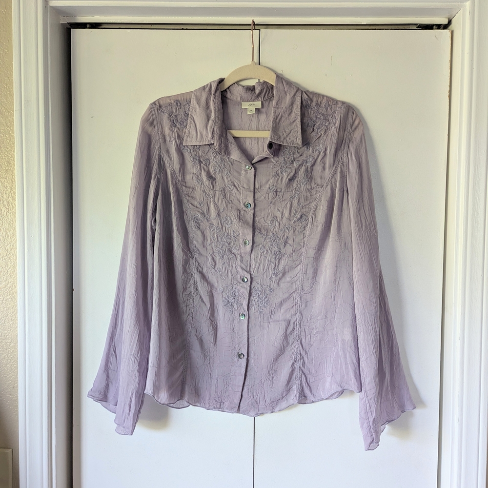 J. Jill Lavender Embroidered Button-Up Blouse